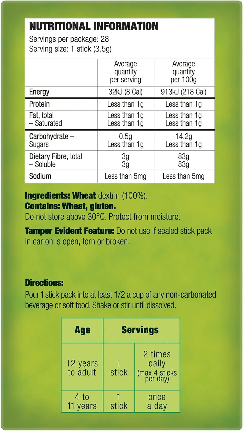 Benefiber Natural Fibre Supplement On-The-Go Stick 28 Pack